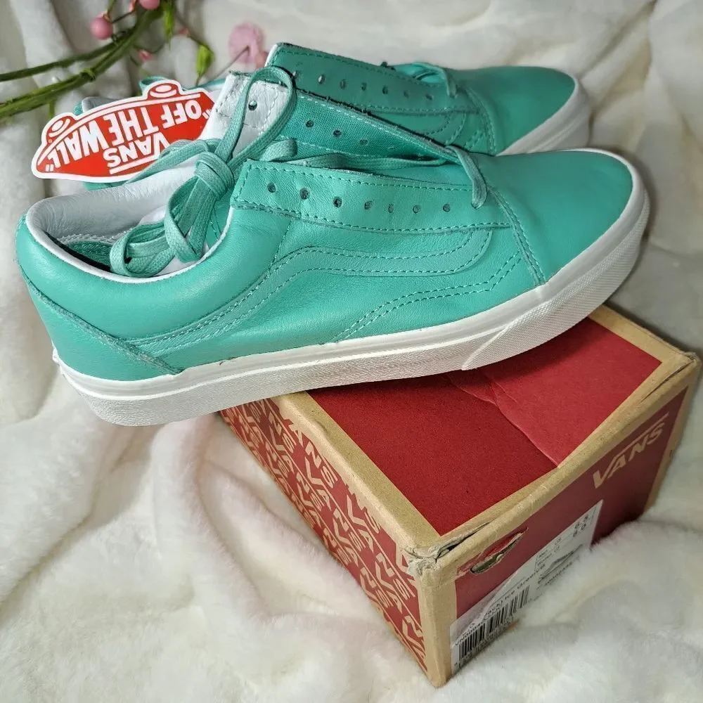 Vans Old Skool Pastel Pack Ice Green/Blanc Skate Shoes Leather 6.5 mens 8 womens